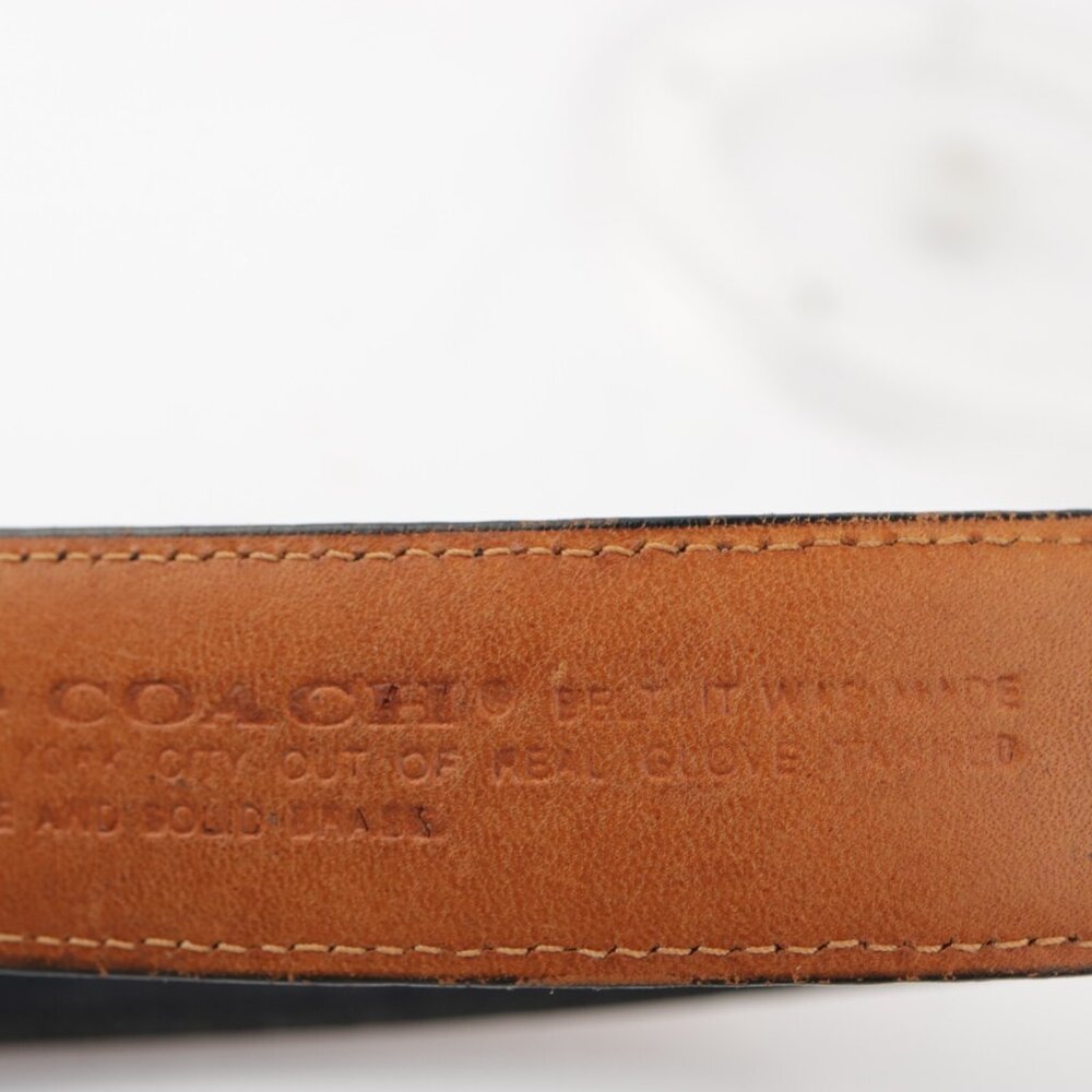 VTG Coach Mens Belt Size 36 Navy Blue Leather New York USA Gold Brass Buckle - Picture 11 of 14